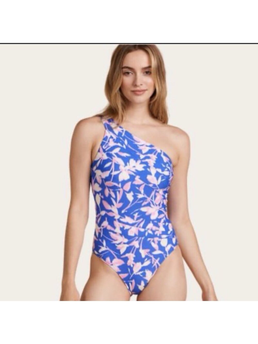 SUMMERSALT The Sidestroke One-Shoulder Swimsuit Floral Blue Pink Sz 12